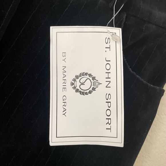 St. John Sport Marie Gray Pants Womens Petite Black Velvet Striped Straight Leg - Picture 11 of 13